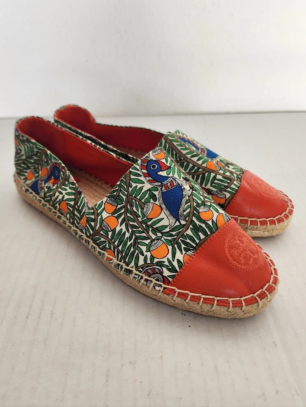 Tory Burch Something Wild Espadrille Spicy Orange Canvas Nappa Leather Size 9